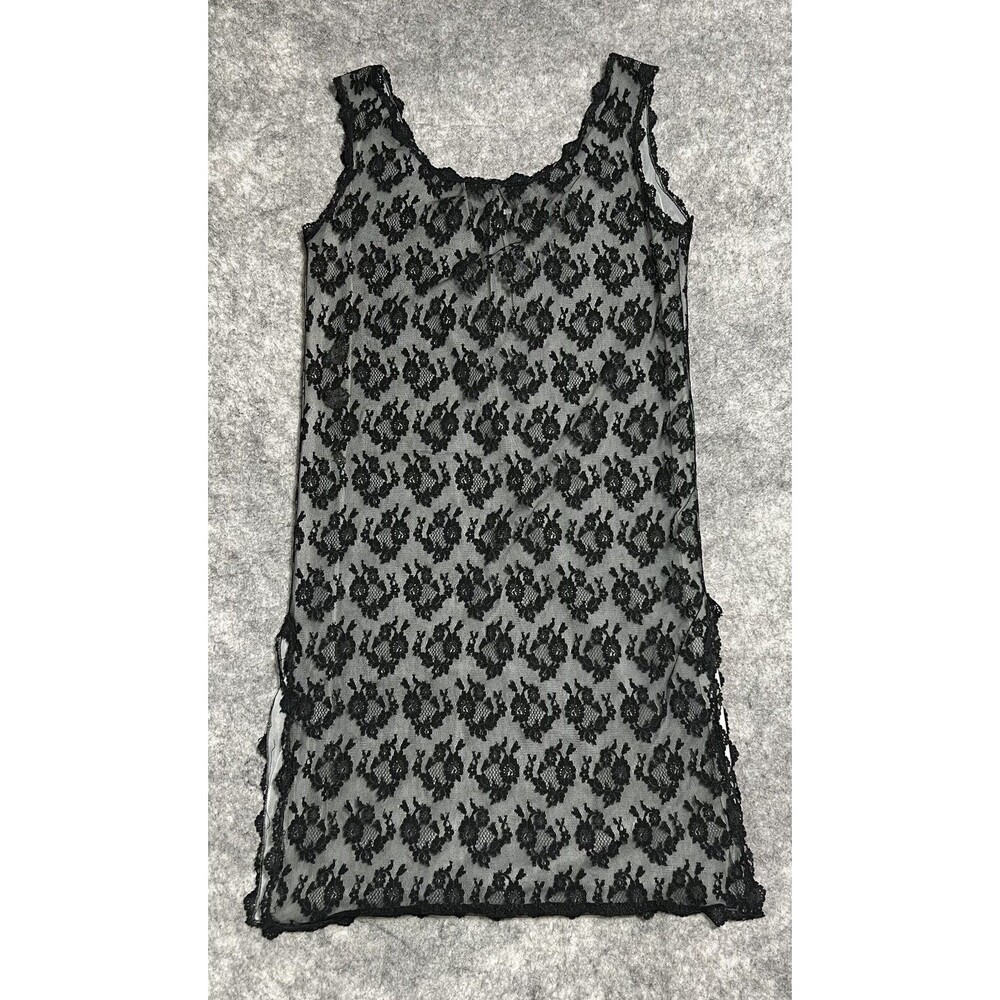 VINTAGE Slip Lace Dress Women's Small Black Goth Grunge Romantic Floral Lined